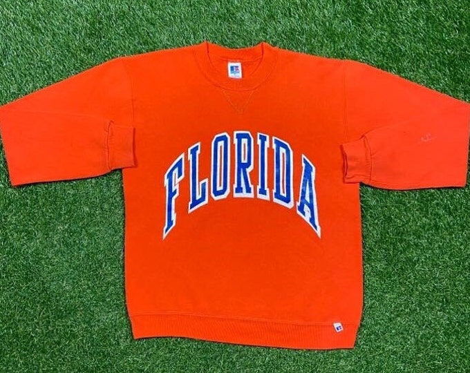 Vintage Gators University of Florida Crewneck Sweatshirt Made USA Size Medium M Swamp UF Orange Blue Alligator Gainesville 1990s 90s