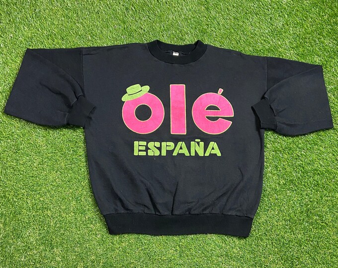 Vintage Ole Espana Crewneck Sweatshirt Size Xtra Large XL Madrid Spain Barcelona 1990s 90s Pull Over Oversized