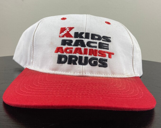 Vintage KMART Kids Race Against Drugs Snapback Hat Department Store Wal Mart DARE 1990s 90s