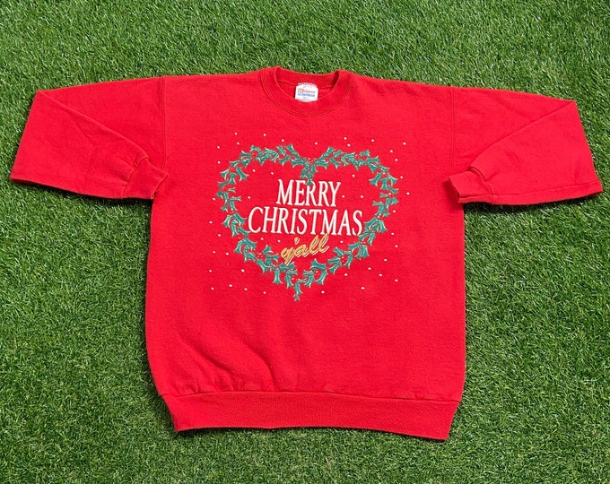 Ugly Christmas Y’all Sweater Vintage Tacky Holiday Party Merry Santa Classic Santa Claus Medium Holiday Season Xmas Classic Bells 1980s
