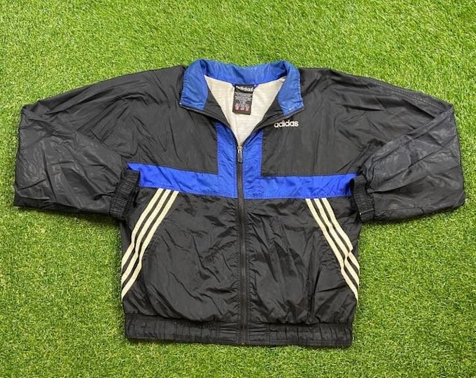 Vintage Adidas Windbreaker Jacket Zip Up Size Large L Classic Sportswear Three Stripes 1980's 80's Light Rain Coat