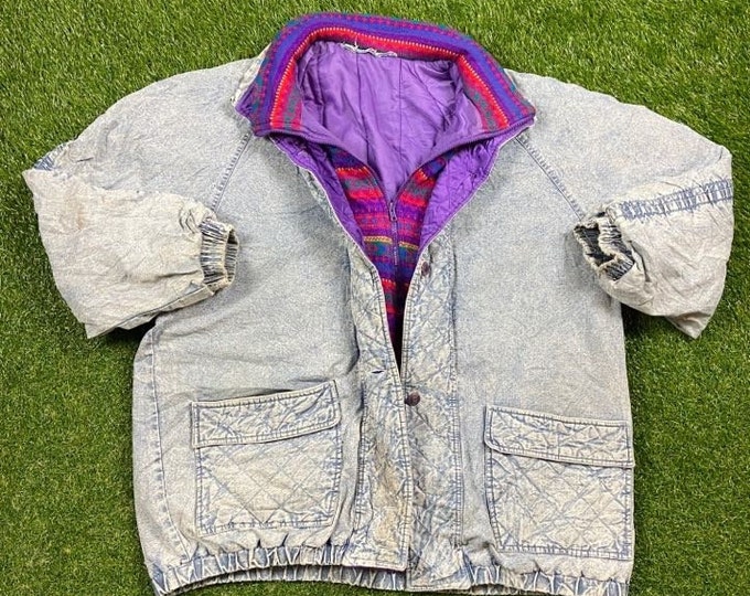 Vintage Classic Jean Jacket Size Xtra Large XL American USA Classic Blue Jean Jacket Button Down 1980s 80s Oversized Denim