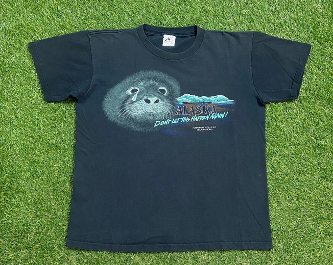 Vintage Alaska T Shirt Tee Harlequin Made USA Size Large L National Wildlife Federation Nature Iditarod Magic Northern Lights 1990s 90s