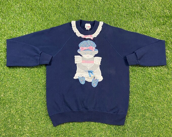 Vintage Teddy Bear Grandma Crewneck Sweatshirt Made USA Size Large L Polo Ralph Lauren RL American Apparel Bear Pull Over Oversized