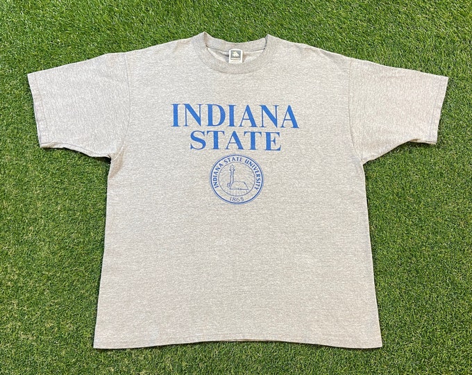 Vintage Indiana State University T Shirt Tee Cotton Deluxe Made USA Size Xtra Large XL NCAA College Football 1990s 90s
