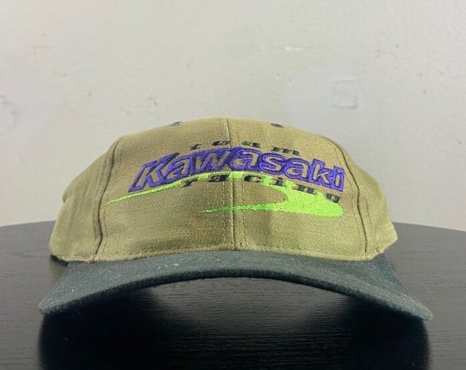 Vintage Kawasaki Racing Strap Back Hat Head to Toe OSFA Harley HOG 3D Motorcycle Biker 1990s 90s