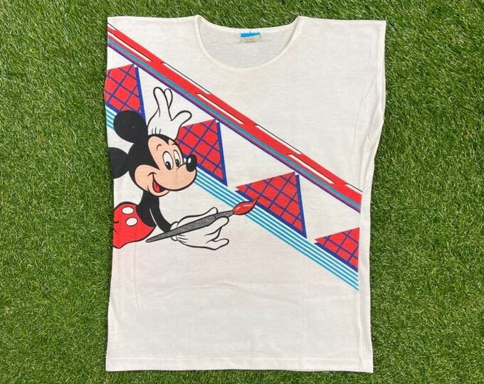 Vintage Mickey Mouse Painting Sleeveless T Shirt Tee Made USA Size Medium M Walt Disney World Magic Kingdom WDW Disneyland