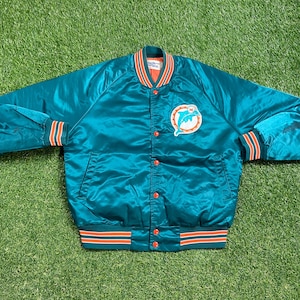 Vintage Miami Dolphins Satin Snap Jacket Bomber Chalk Line Made