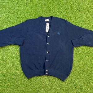 Vintage Izod Cardigan Sweater Made USA XXL 2XL Blue 1980s 80s Streetwear Button Down Brand New With Original Tags Old Stock Oversized