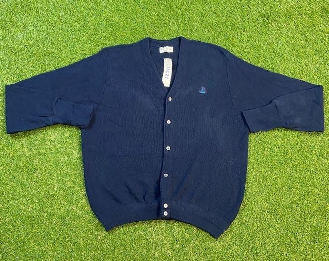 Vintage Izod Cardigan Sweater Made USA XXL 2XL Blue 1980s 80s Streetwear Button Down Brand New With Original Tags Old Stock Oversized