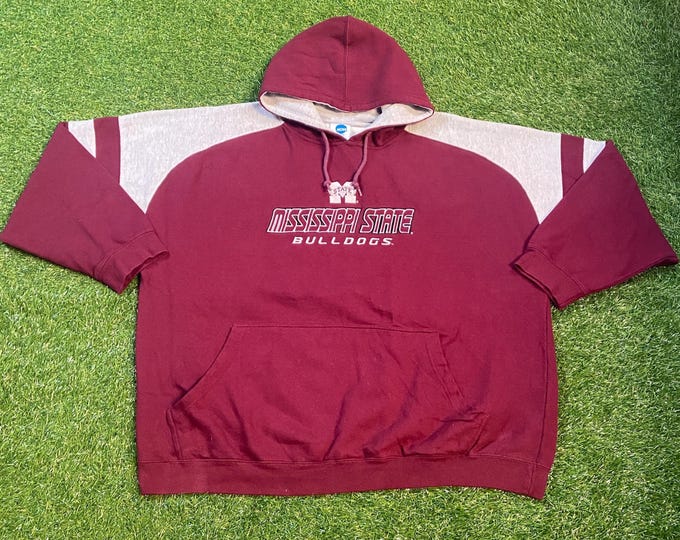 Vintage Mississippi State University Hoodie Sweatshirt Size 3x NCAA College Football Bulldogs 1990s 90s Pull Over Oversized