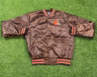 Vintage Cleveland Browns Bomber Jacket Varsity Style Coat Made USA Size Small S NFL Football Ohio Dawg Pound 1990s 90s
