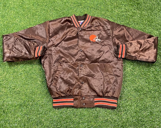 Vintage Cleveland Browns Bomber Jacket Varsity Style Coat Made USA Size Small S NFL Football Ohio Dawg Pound 1990s 90s