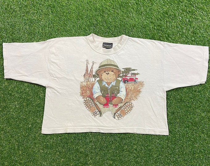 Vintage Teddy Bear Crop T Shirt Tee Tompkins Ave Made USA Size OSFA Fit Medium Polo Ralph Lauren