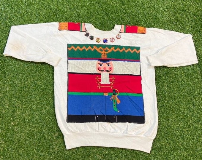 Ugly Christmas Sweater Vintage Tacky Holiday Party Merry Women's Santa Classic Men's Size Large L Xmas 90s 80s Knit Classic Nutcracker