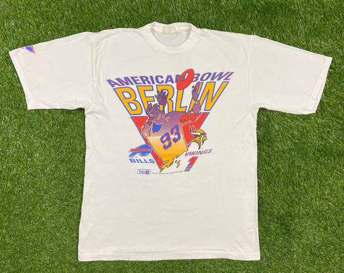 Vintage Buffalo Bills vs Minnesota Vikings American Bowl Berlin 1993 T Shirt Tee Size Xtra Large XL New York NFL Football 1990s 90s