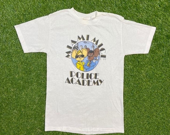 Vintage Miami Mice Police Academy T Shirt Tee Florida Knot Made USA Size Large L Miami Vice Parody 1980s 80s Funny Single Stitch