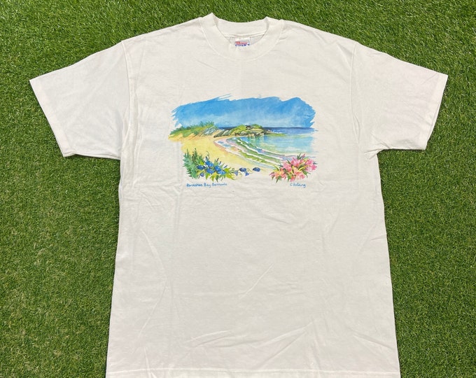 Vintage Horseshoe Bay Bermuda T Shirt Tee Size Xtra Large XL North Atlantic Ocean Beautiful British Island Beach VTG 80s 90s All Over Print
