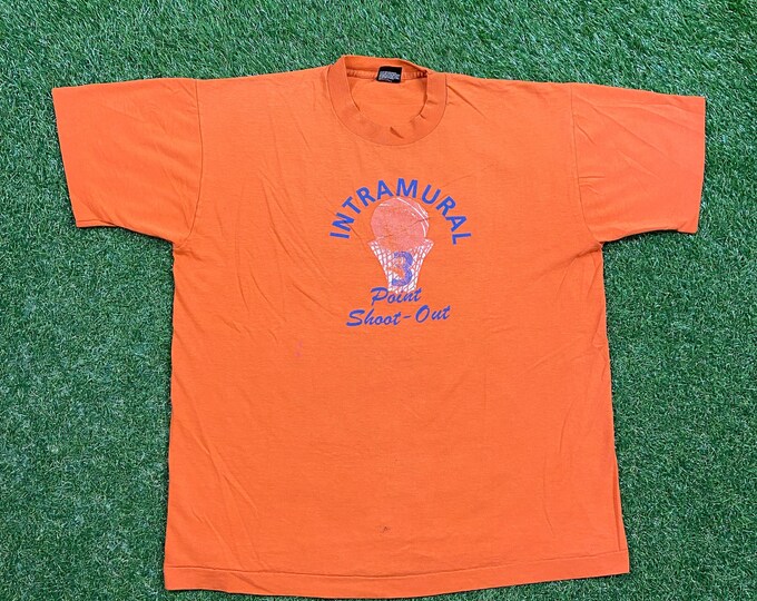 Vintage Intramural Basketball 3 Point Shoot Out T Shirt Tee Fruit of the Loom Made USA Size Xtra Large XL NBA Basketball