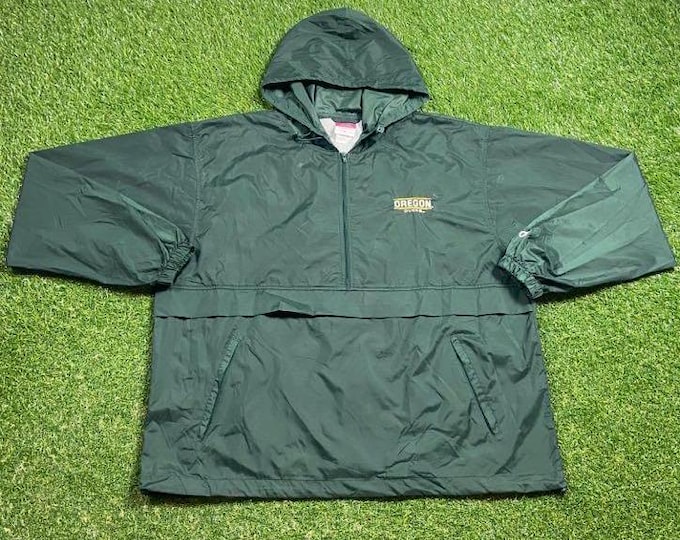 Vintage University of Oregon Ducks Windbreaker Jacket Champion Size Large L NCAA College Football Light Rain Coat 1990s 90s