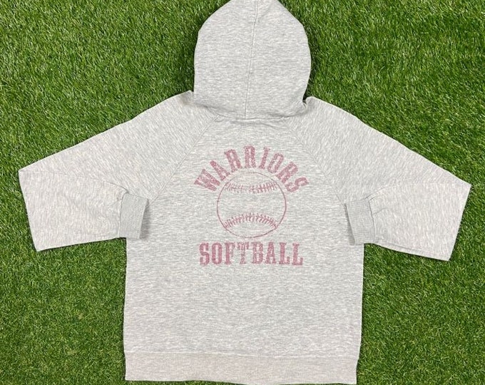Vintage Warriors Softball Hoodie Sweatshirt Bassett Walker Made USA Size Large L MLB Baseball Pull Over Tri Blend Soft