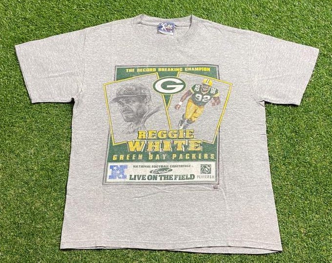 Vintage Green Bay Packers Reggie White T Shirt Tee Size Large L NFL Football Wisconsin Brett Favre Cheese Heads 1990s 90s