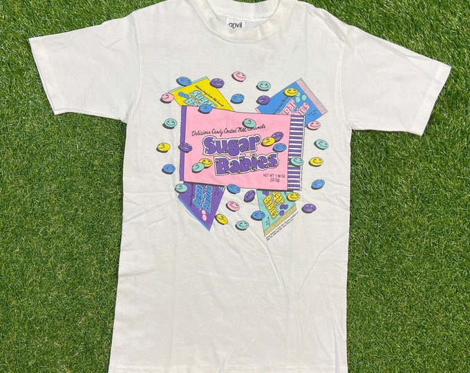 Vintage Sugar Babies T Shirt Tee Anvil Made USA Size Youth Large Classic Candy Milk Chocolate XS Xtra Small 1980s 90s