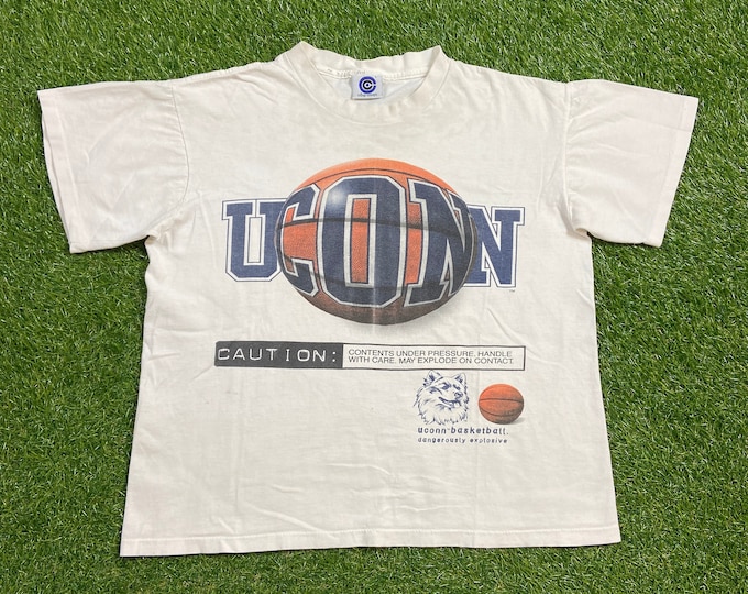 Vintage University of Connecticut Huskies UCONN T Shirt Tee Made USA Size Large L NCAA College Basketball 1990s 90s