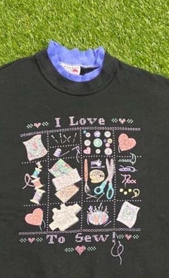 Vintage I Love to Sew Crewneck Sweatshirt Morning Sun Made USA Size Large L Quality 1990's Comfy Great Fit Original 90s Grandma View 4