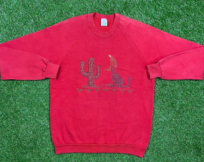 Vintage Cactus Coyote Desert Night Crewneck Sweatshirt Jerzees Made USA Size Xtra Large XL Pull Over Oversized