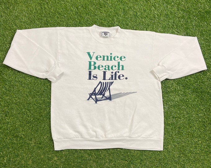 Vintage Venice Beach Crewneck Sweatshirt Lee Made USA Size Large L Tropical Beach California 1990s 90s Pull Over Oversized
