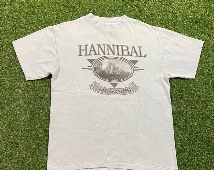 Vintage Hannibal Missouri T Shirt Tee Eagle Made USA Size Large L St Louis City 1990s 90s