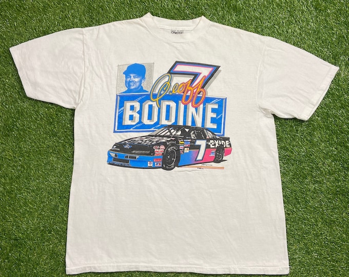 Vintage Geoff Bodine #7 T Shirt Tee Oneita Made USA Size Xtra Large XL NASCAR Racing Daytona 500 1990s 90s