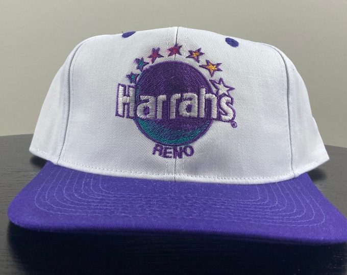 Vintage Harrah's Reno Snapback Hat Cap OSFA Closed Casino Hotel Nevada Gambling 1990s 90s Deadstock NEW