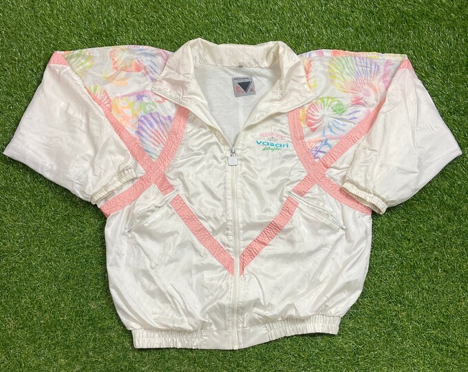 Vintage Graphic Windbreaker Zip Up Jacket Vasari Size Medium M Multicolor Streetwear Sport Active Wear Classic Light Rain Coat 1990s
