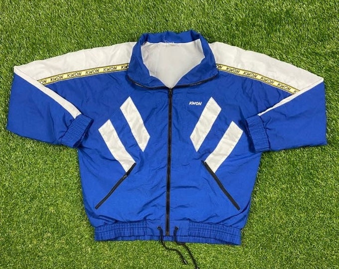 Vintage Kwon Windbreaker Zip Up Jacket Size Medium M Streetwear Sport Active Wear Classic Light Rain Coat 1990s