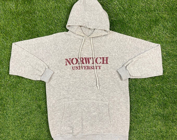 Vintage University of Norwich Hoodie Sweater Size Medium M Vermont UVM 1970s 70s Pull Over Tri Blend Rayon Comfy
