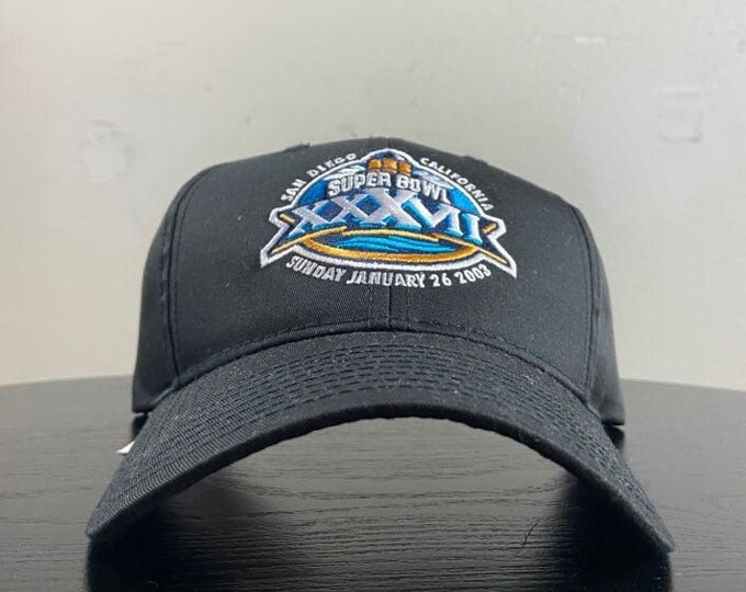 Vintage Super Bowl XXVII 2003 Strap Back Hat Reebok OSFA San Diego NFL Football Oakland Raiders Tampa Bay Buccaneers 00s