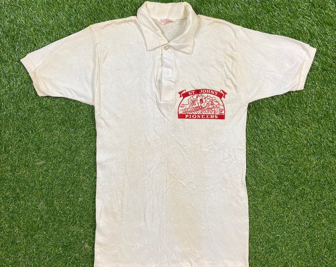 Vintage St. John's Pioneers Polo Shirt Champion Size Medium M University SJU Red Storm NCAA College Basketball 1960s 60s