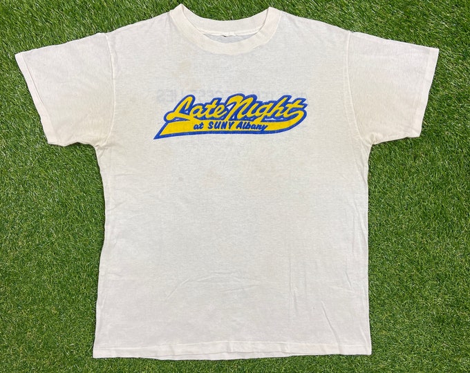 Vintage Lat Night at Albany T Shirt Tee Size Medium M New York NY 1980s 80s Letterman Paper Thin