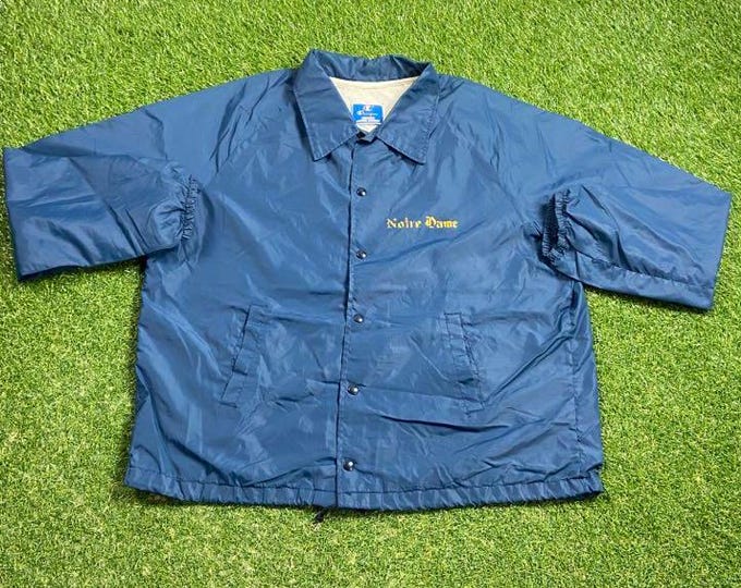 Vintage Notre Dame University Windbreaker Jacket Champion Made USA Size XL Fighting Irish NCAA College Football Rare Light Rain Coat 1970s