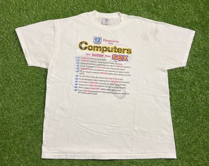 Vintage 12 Reasons Why Computers Are Better Than Sex T Shirt Tee Size XL Technology Apple Funny Saying Comical T Shirt Comedy 1980s 80s