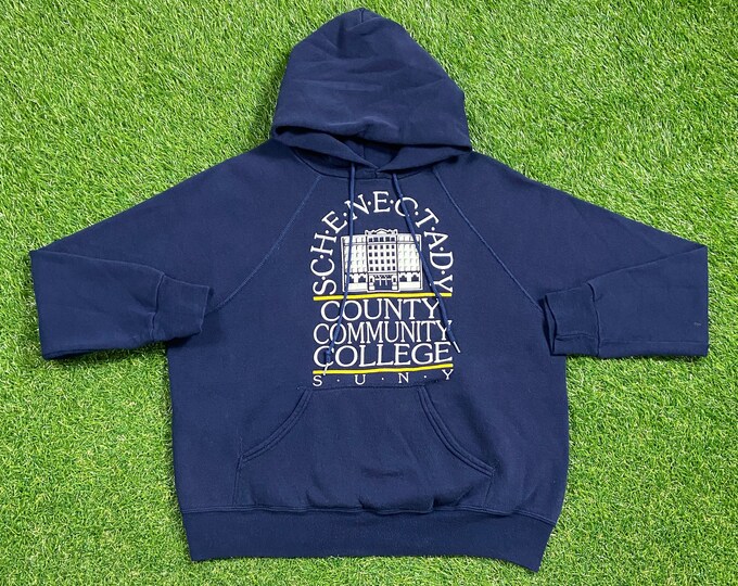 Vintage Schenectady County Community College Hoodie Sweatshirt Made USA Size Large L SUNY State University of New York Classic College 1990s