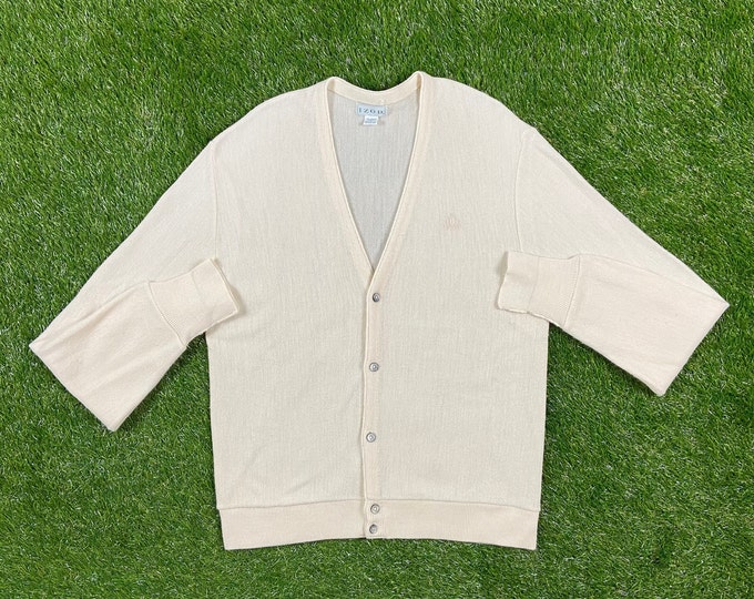 Vintage Izod Cardigan Sweater Size Large Made USA White 1980s 80s Designer Paris Streetwear Comfy Button Down