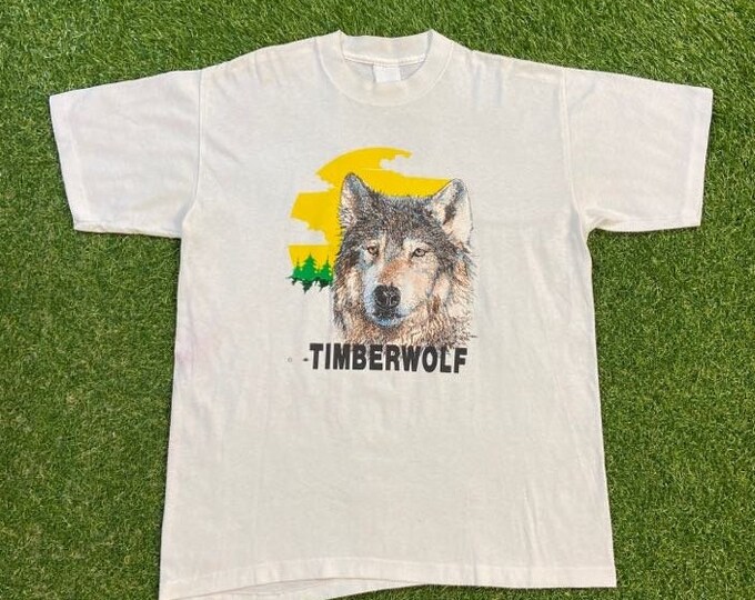 Vintage Timberwolf T Shirt Tee Made USA Size Xtra Large XL National Wildlife Animals Wolf Pack Habitat All Over Print Art Cool