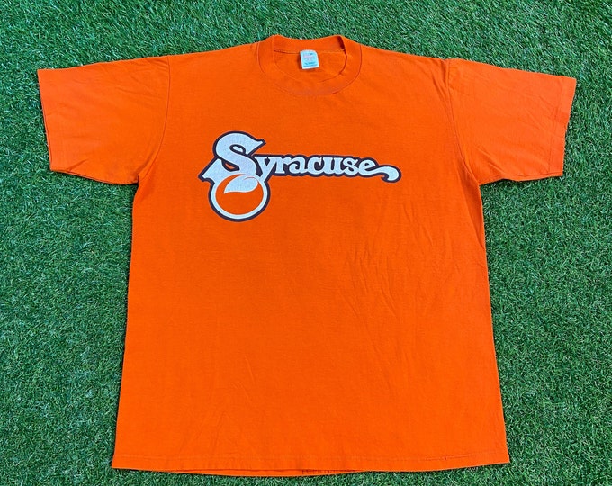 Vintage Syracuse University T Shirt Tee National Screenprint Made Usa Size Xtra Large XL NCAA College Basketball Big Logo 1990s New York NY