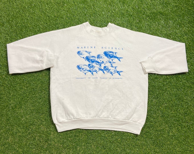 Vintage University of South Florida USF Crewneck Sweatshirt Size Large Marine Science Bulls NCAA College Football St Petersburgh 1990s