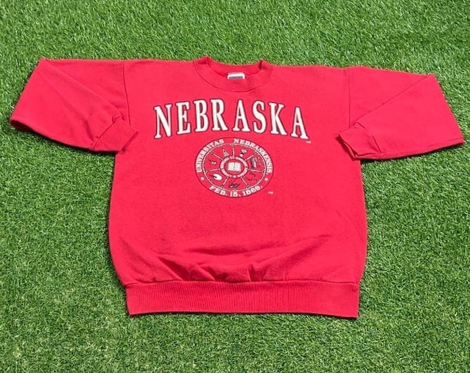 Vintage University of Nebraska Cornhuskers Crewneck Sweatshirt Made USA Size Large L NCAA College Football 1990s 90s Pull Oversized