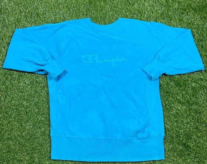 Vintage Baby Blue Champion Reverse Weave Crewneck Sweatshirt Size Large L Quality 1990's Oversized Comfy Great Fit Made USA Original 90s