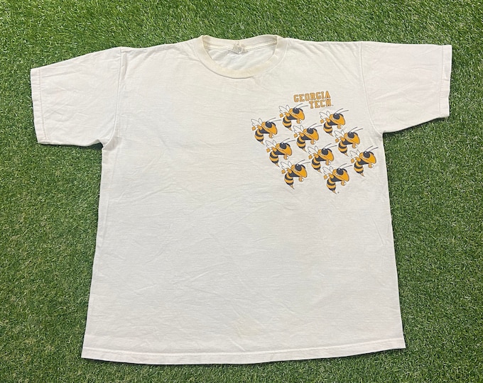 Vintage Georgia Tech University T Shirt Made USA Size XXL 2XL Atlanta Yellow Jackets NCAA College Basketball 1990s 90s